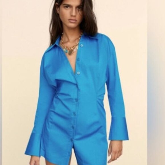 Zara Blue Shirt Dress - Picture 2 of 11